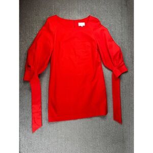 Noon By Noor Dress Womens 2 Orange Puff Sleeve Mini Tie Cuffs Shift Cocktail